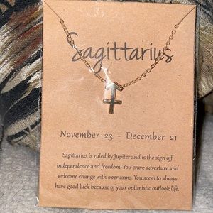 Sagittarius Zodiac Sign Necklace, Gold, 16” chain